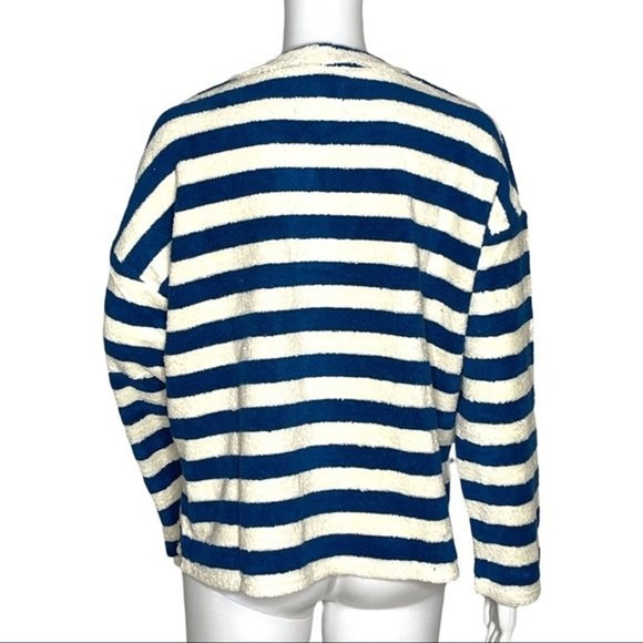 Madewell Sweatshirt Women Small Loop Terry Notch Blue White Stripe Dark‎ Lagoon - Picture 3 of 9